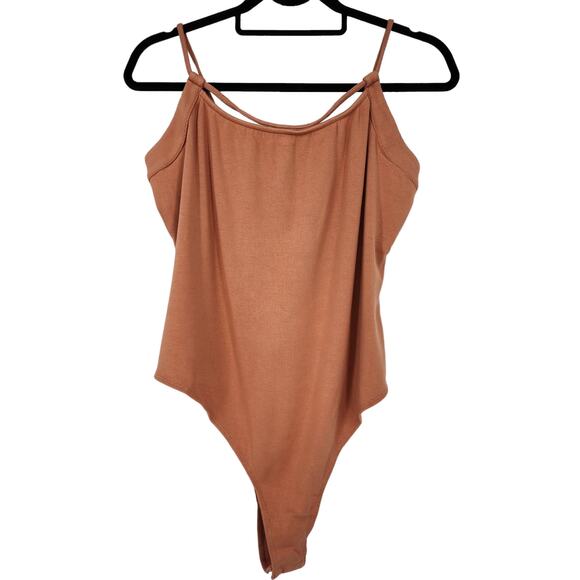 Lovers + Friends Johnson Back Tie Ribbed Thong Bodysuit In Terracotta Size XL - Picture 2 of 6